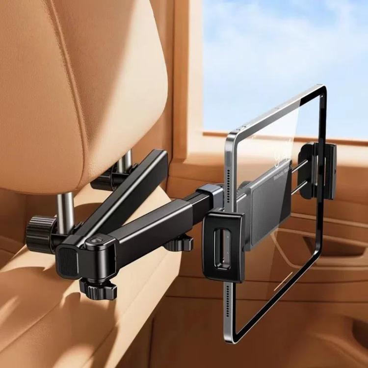 Telescopic Car Rear Pillow Phone Tablet Holder 2-Section Folding Headrest Bracket, 2-Section Plastic, 2-Section Iron
