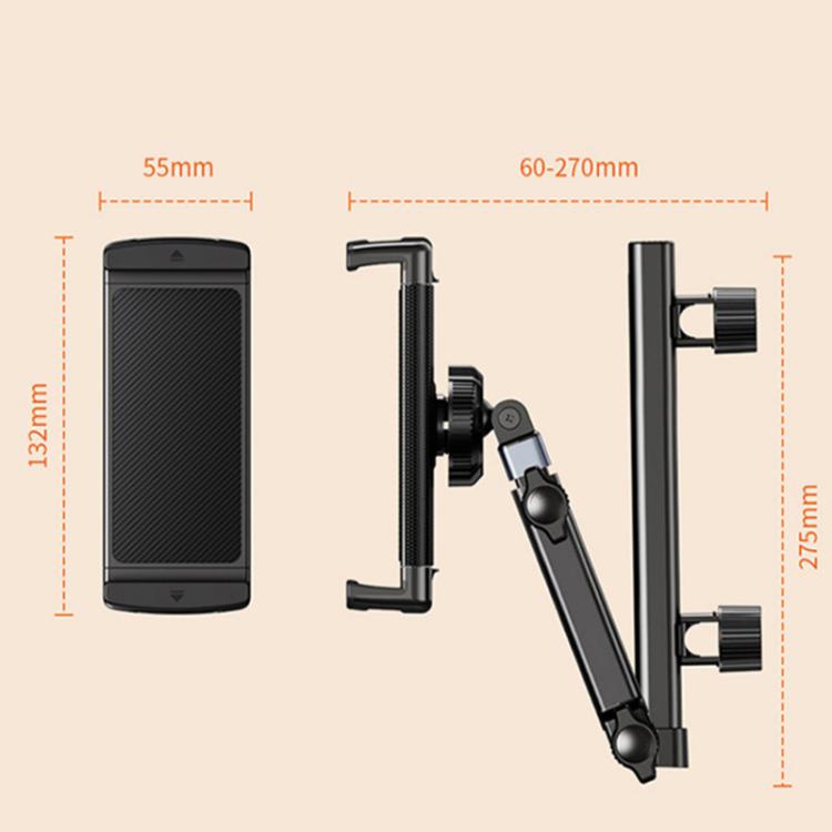Telescopic Car Rear Pillow Phone Tablet Holder 2-Section Folding Headrest Bracket, 2-Section Plastic, 2-Section Iron