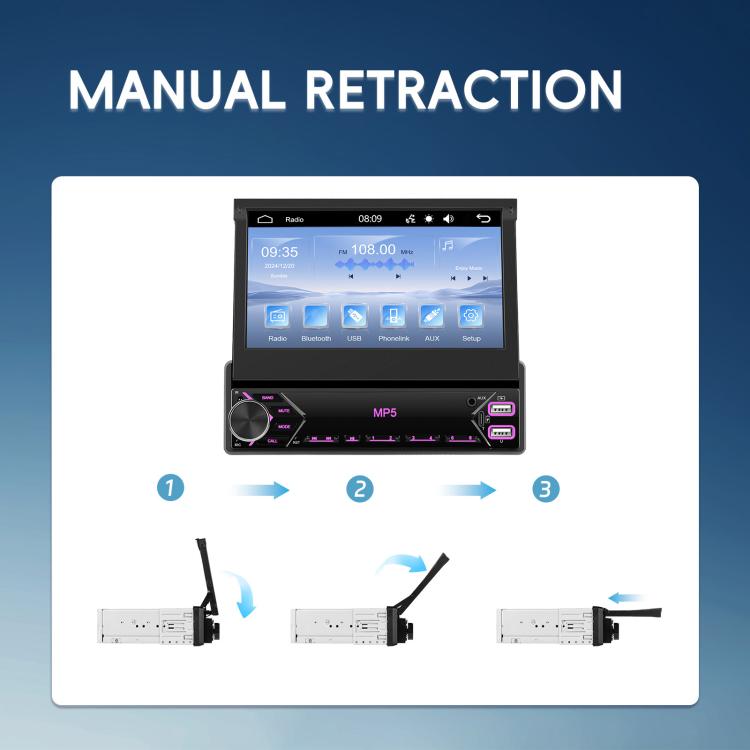 7 inch Universal Manual Retractable Screen Car MP5 Player Car Center Control All-in-One Wired Carplay, Standard, Standard+12 Light Camera