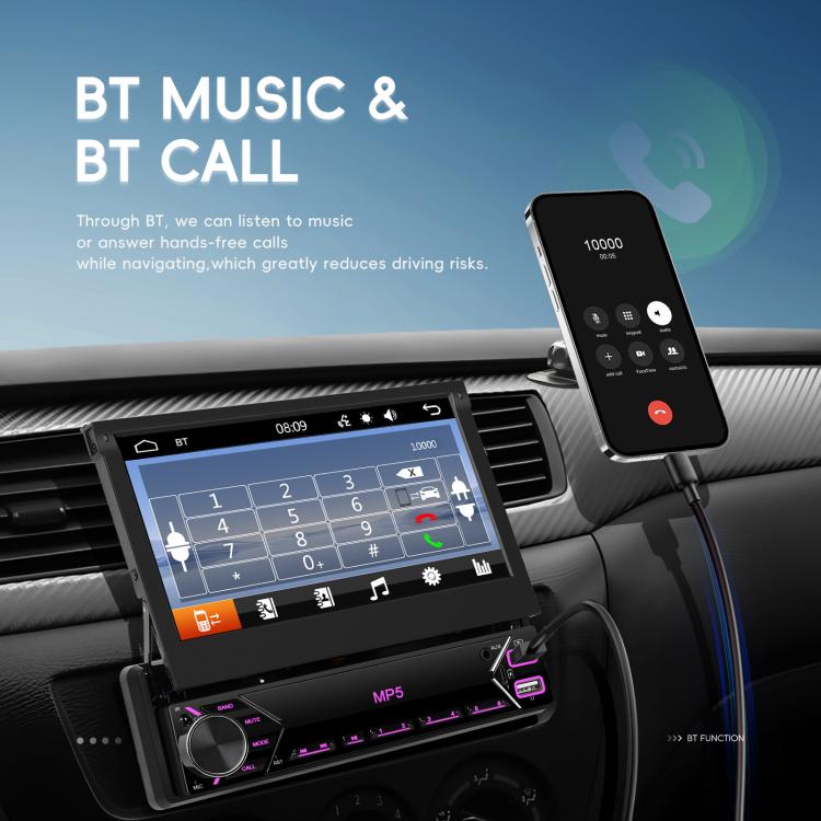 7 inch Universal Manual Retractable Screen Car MP5 Player Car Center Control All-in-One Wired Carplay, Standard, Standard+12 Light Camera