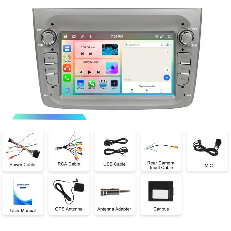 For Alfa Romeo MITO 2008-2016 7 inch Horizontal Screen Android 15 Carplay Car Center Control Integrated Machine, 4+64G, 2+64G