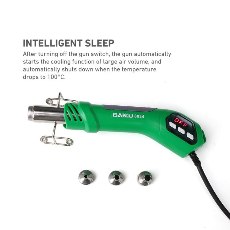 BAKU BA-8034 650W Hot Air Blower 100-500 Degrees Celsius Heat Tool With 3 Nozzles, 220V EU Plug, 110V US Plug