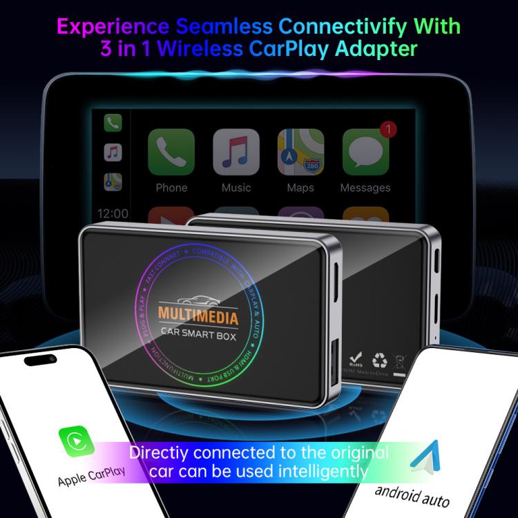 BY971 Wireless CarPlay Adapter 3-In-1 Car TV Stick HDMI Out Sync For Laptop/TV, 2+16G, 4+32G