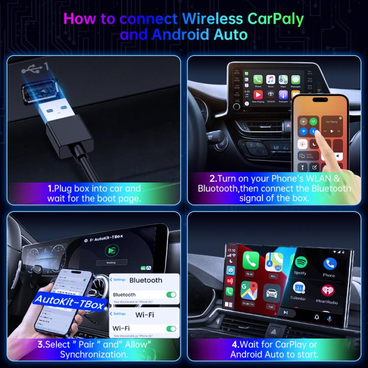 BY971 Wireless CarPlay Adapter 3-In-1 Car TV Stick HDMI Out Sync For Laptop/TV, 2+16G, 4+32G