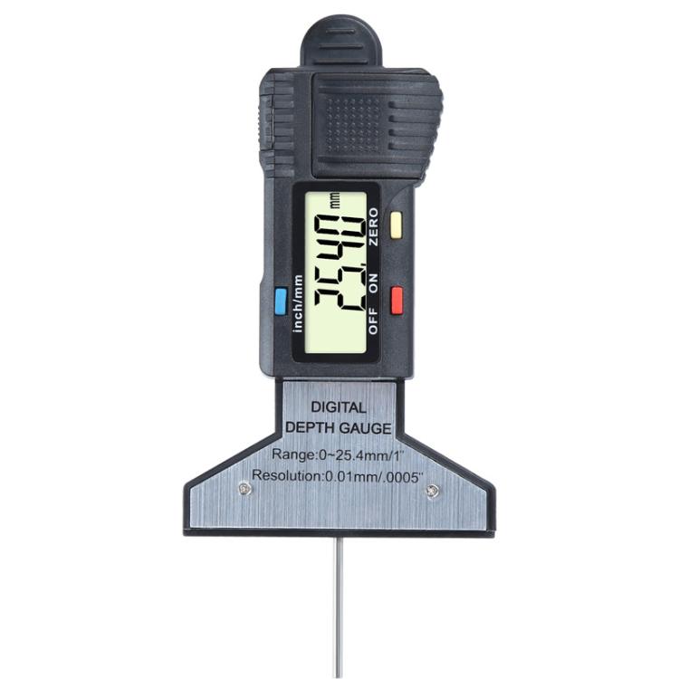Syntek Digital Depth Ruler 0-25mm Electronic Tire Tread Measuring Ruler, Black, Silver