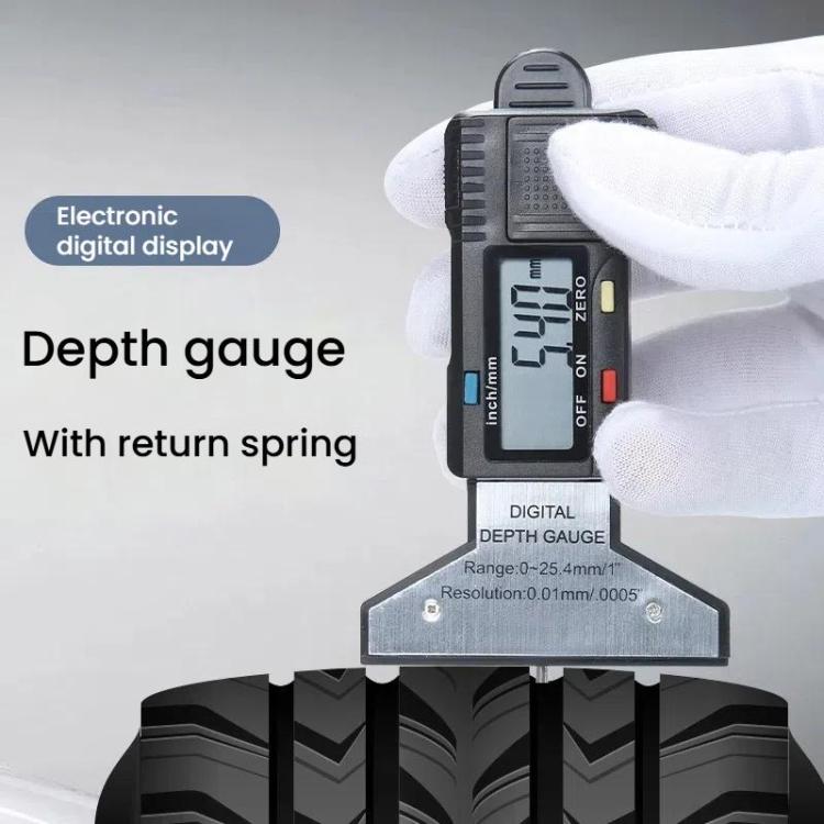 Syntek Digital Depth Ruler 0-25mm Electronic Tire Tread Measuring Ruler, Black, Silver