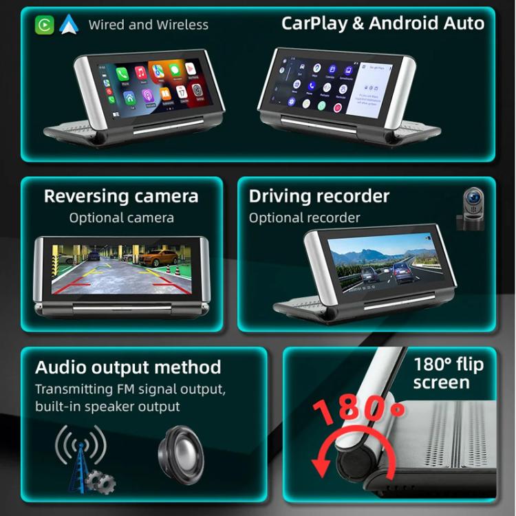 6.86 Inch Foldable Portable Bluetooth Car MP5 Player With MirrorLink/CarPlay/Android Auto Support, B5370, B5370+4LEDs Reversing Camera, B5370+8LEDs Reversing Camera, B5370+12LEDs Reversing Camera