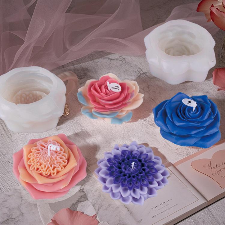 Candle Silicone Mold DIY Floral Aromatherapy Handmade Plaster Casting Mold, Layered Flower Rhythm ZW-346, Lotus Heart ZW-347, Layered Dream ZW-349, Eternal Rose ZW-351