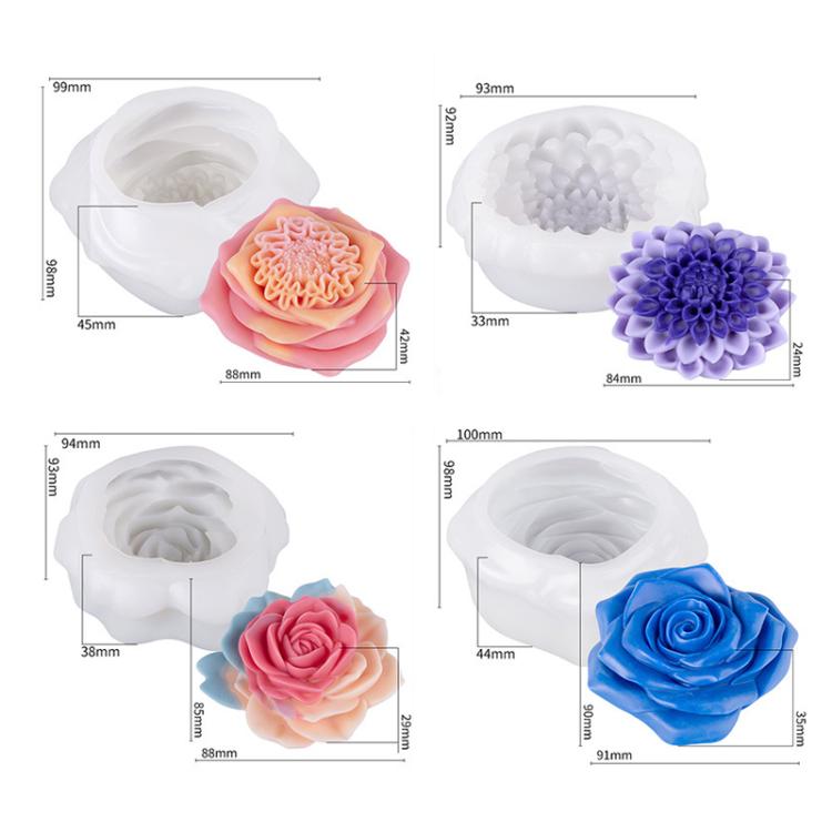 Candle Silicone Mold DIY Floral Aromatherapy Handmade Plaster Casting Mold, Layered Flower Rhythm ZW-346, Lotus Heart ZW-347, Layered Dream ZW-349, Eternal Rose ZW-351
