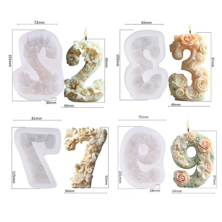 Flower Digital Aromatherapy Candle Silicone Mold DIY Diffuser Ornament Three-dimensional Digital Plaster Mold, 3 ZL-986, 7 ZL-987, 2 ZL-985, 9 ZL-988