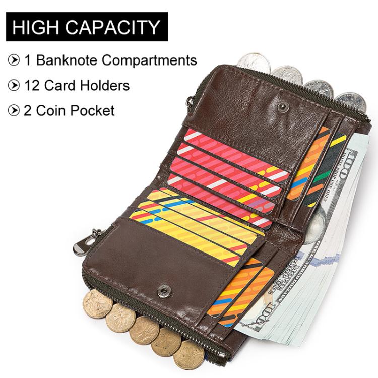 HUMERPAUL BP852 RFID Leather Anti-Theft Wallet Short Double Zipper Wallet