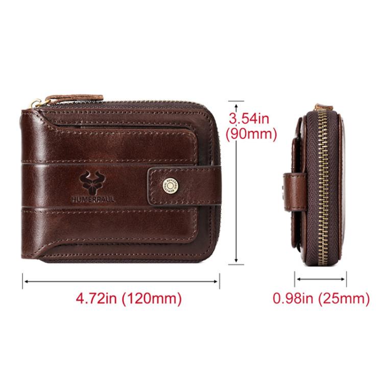 HUMERPAUL BP735 Leather Horizontal Zipper Wallet Multiple Card Slots RFID Anti-Theft Protection Men Purse