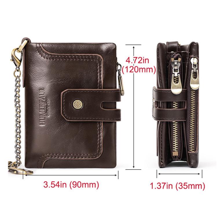 HUMERPAUL BP778 Short Leather Wallet RFID Tri-fold Double Zipper Coin Purse