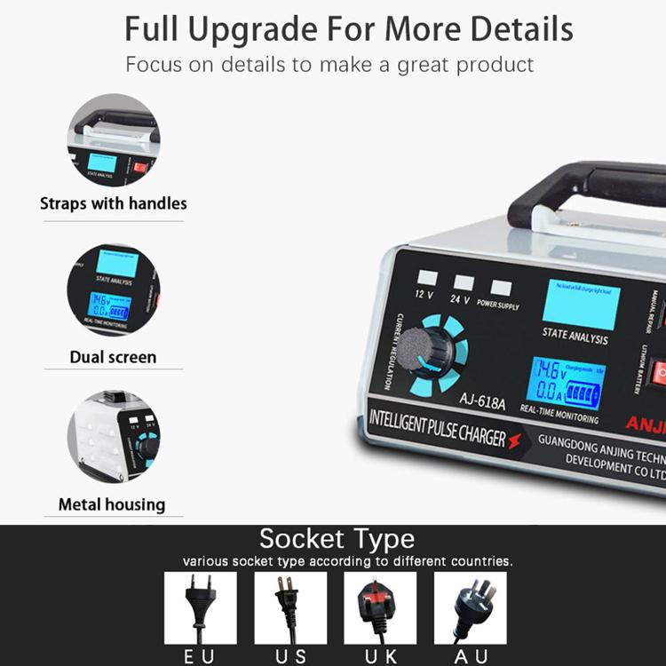 ANJING 12-24V Car Motorcycle Battery Charger Pure Copper Intelligent Pulse Repair, EU Plug, US Plug, UK Plug, AU Plug