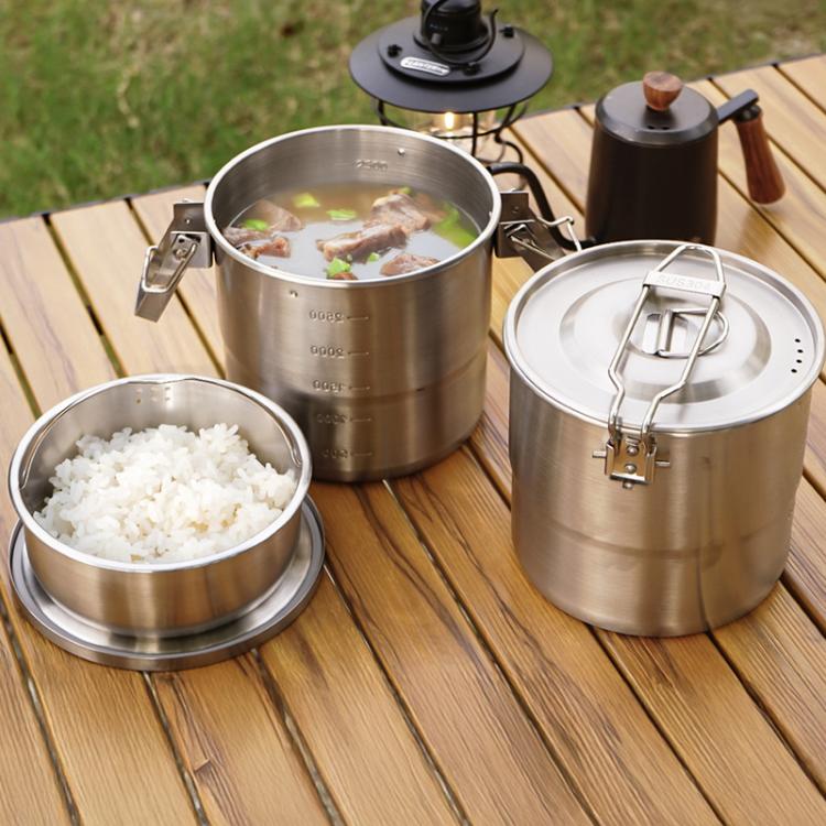 3000ml 16cm Heightened Outdoor Pots 304 Stainless Steel Outdoor Cooking Kettles, CLS Handle, CLS Dual-ear