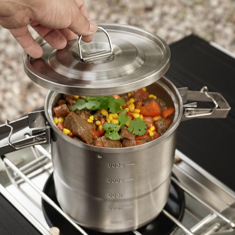 3000ml 16cm Heightened Outdoor Pots 304 Stainless Steel Outdoor Cooking Kettles, CLS Handle, CLS Dual-ear