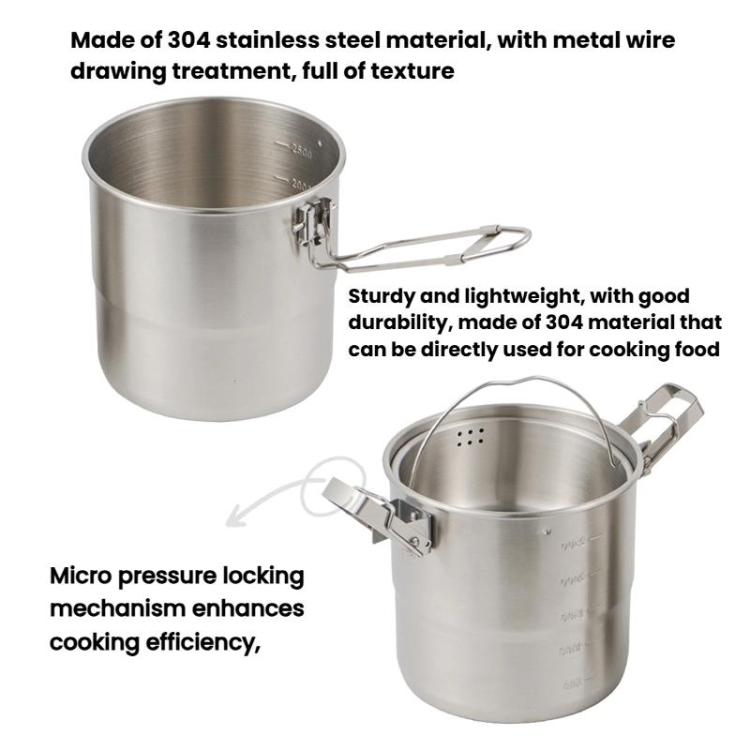 3000ml 16cm Heightened Outdoor Pots 304 Stainless Steel Outdoor Cooking Kettles, CLS Handle, CLS Dual-ear