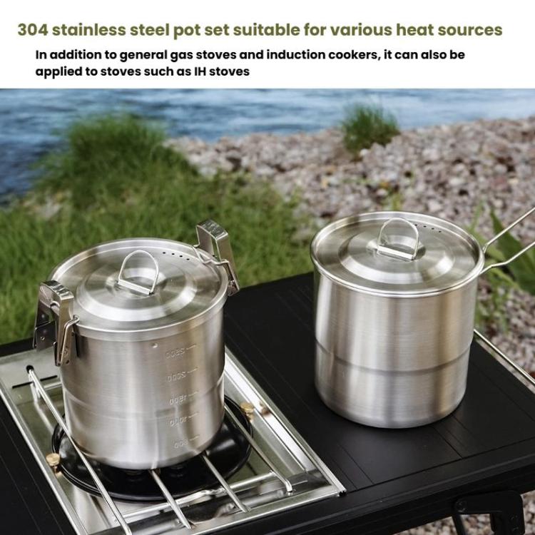 3000ml 16cm Heightened Outdoor Pots 304 Stainless Steel Outdoor Cooking Kettles, CLS Handle, CLS Dual-ear