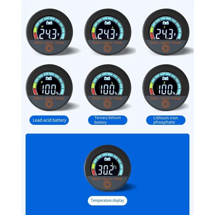 DC 8-100V Lithium Lead-acid Battery Circular Digital Display Meter, Embedded Installation, Handlebar Installation