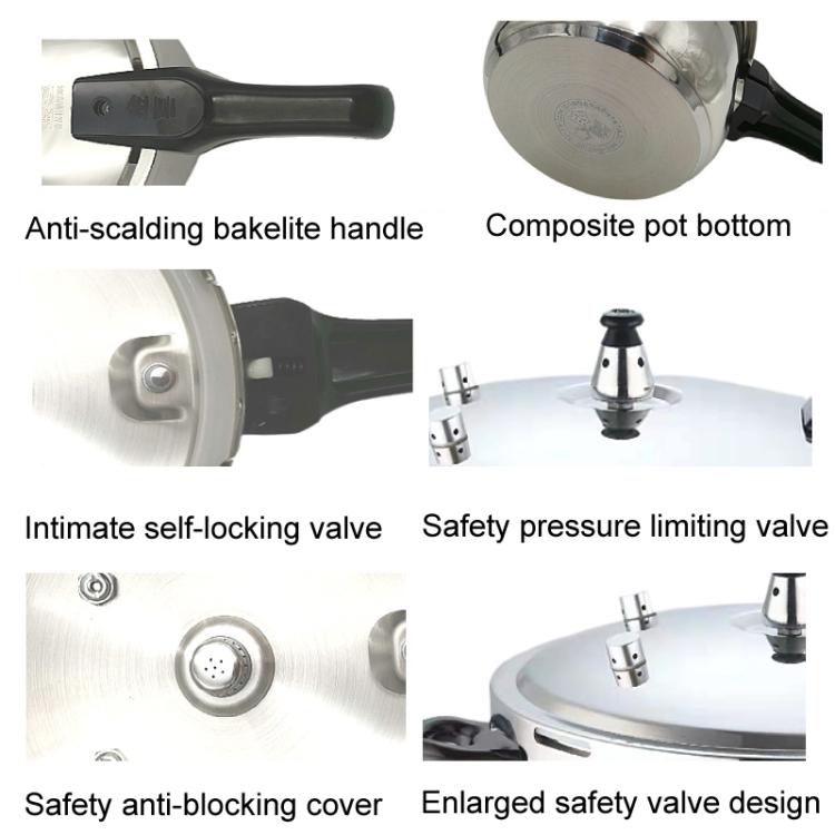 63-77kPa Pressure Cooker 304 Stainless Steel Safety Lock Lid for Induction & Gas Stoves, Jinxi 18cm-3L, Jinxi 20cm-4L, Jinxi 22cm-5L, Jinxi 24cm-7L, Jinxi 26cm-9L, Jinxi 28cm-11L, Jinxi 30cm-13L