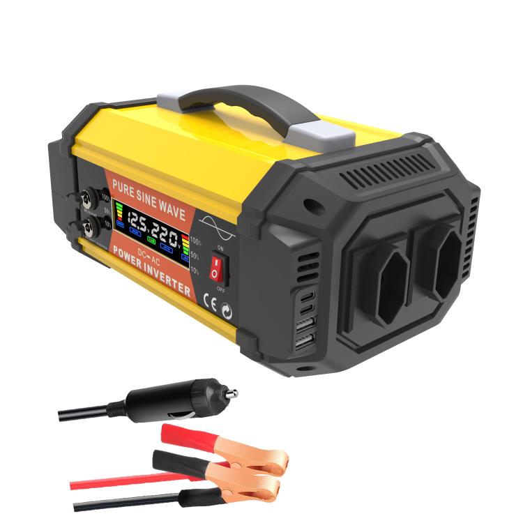 Gurxun Pure Sine Wave Inverter With Dual AC Outlets 2 USB + 2 Type-C Ports Car Power Converter, PQ500W EU Plug, PQ500W Brazil Plug 12V To 220V, PQ500W Universal Socket 12V To 220V, PQ800W EU Plug, PQ800W Brazil Plug 12V To 220V                         ...