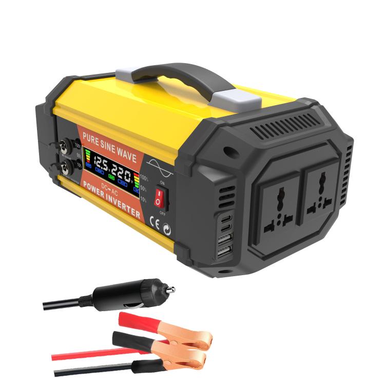 Gurxun Pure Sine Wave Inverter With Dual AC Outlets 2 USB + 2 Type-C Ports Car Power Converter, PQ500W EU Plug, PQ500W Brazil Plug 12V To 220V, PQ500W Universal Socket 12V To 220V, PQ800W EU Plug, PQ800W Brazil Plug 12V To 220V                         ...