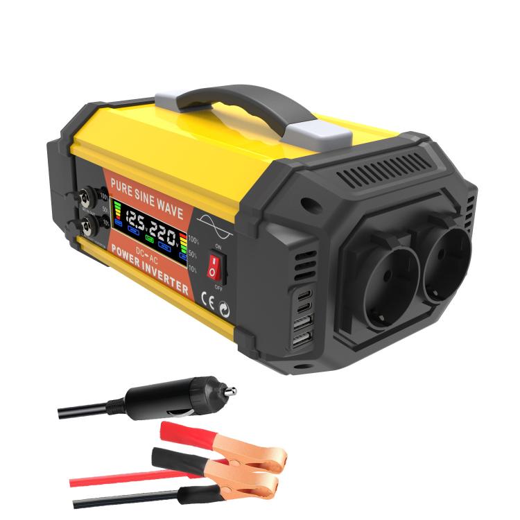 Gurxun Pure Sine Wave Inverter With Dual AC Outlets 2 USB + 2 Type-C Ports Car Power Converter, PQ500W EU Plug, PQ500W Brazil Plug 12V To 220V, PQ500W Universal Socket 12V To 220V, PQ800W EU Plug, PQ800W Brazil Plug 12V To 220V                         ...