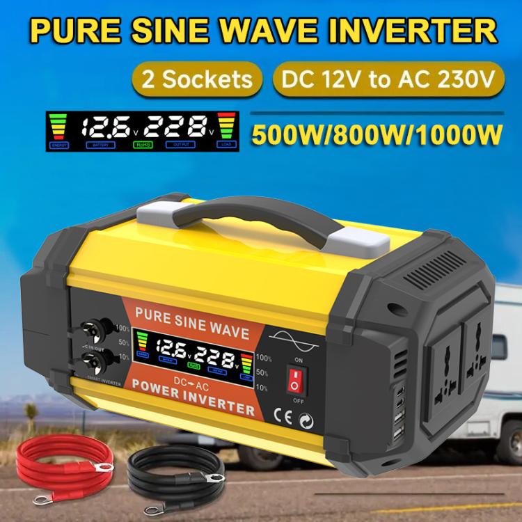 Gurxun Pure Sine Wave Inverter With Dual AC Outlets 2 USB + 2 Type-C Ports Car Power Converter, PQ500W EU Plug, PQ500W Brazil Plug 12V To 220V, PQ500W Universal Socket 12V To 220V, PQ800W EU Plug, PQ800W Brazil Plug 12V To 220V                         ...