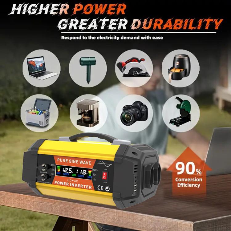 Gurxun Pure Sine Wave Inverter With Dual AC Outlets 2 USB + 2 Type-C Ports Car Power Converter, PQ500W EU Plug, PQ500W Brazil Plug 12V To 220V, PQ500W Universal Socket 12V To 220V, PQ800W EU Plug, PQ800W Brazil Plug 12V To 220V                         ...