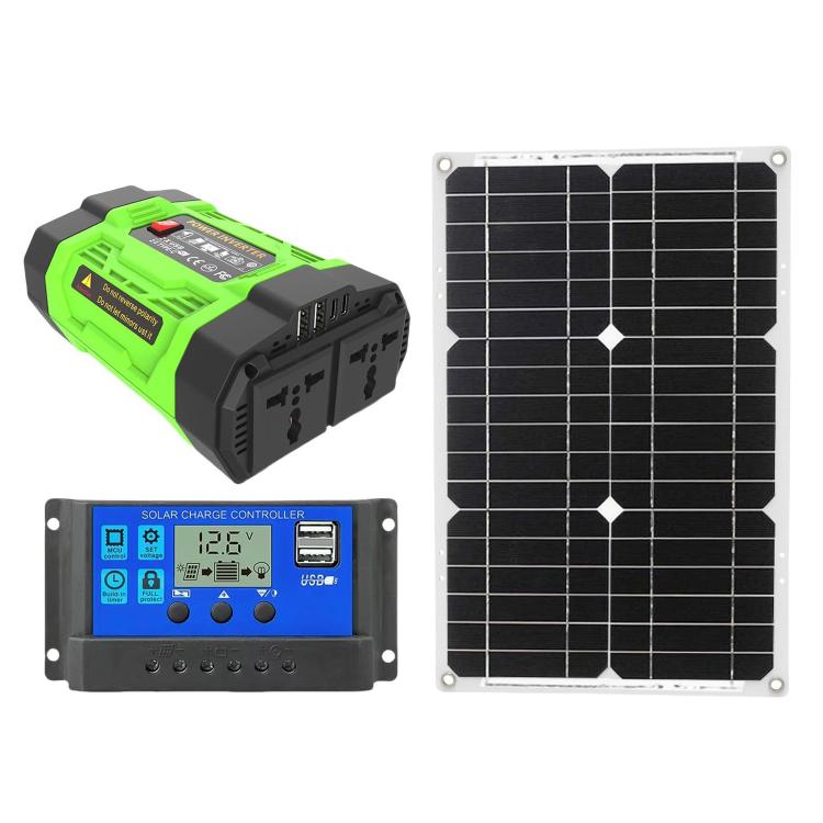 Gurxun 200W Modified Wave Inverter With 18W Solar Panel + 30A Controller Dual Socket + 2 USB + 2 Type-C Ports, Universal Socket 12V To 220V, Universal Socket 12V To 110V, EU Plug 12V To 220V, US Plug 12V To 110V, Brazil Plug 12V To 220V                ...