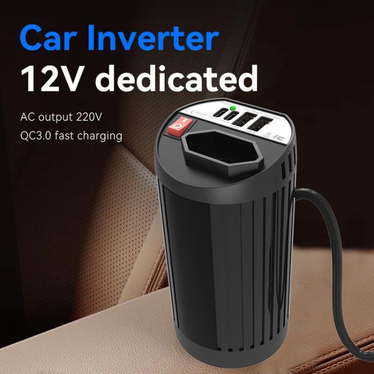 Gurxun 200W Modified Wave Intelligent Car Inverter Dual USB + Dual Type-C Port Car Power Converter, Brazil Plug 12V To 110V, Brazil Plug 12V To 220V, Universal Socket 12V To 110V, Universal Socket 12V To 220V