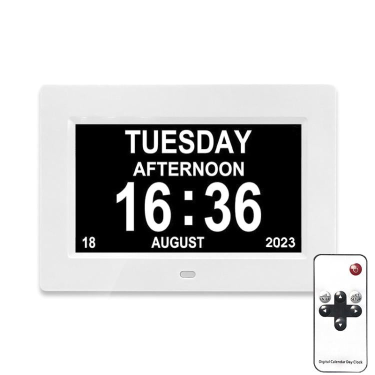 7-inch Digital Frame Calendar Day Clock With 3 Medication Alerts, 5 Custom Alarms, Multi-Language Support, US Plug White, US Plug Black, EU Plug White, EU Plug Black, AU Plug White, AU Plug Black, UK Plug White, UK Plug Black