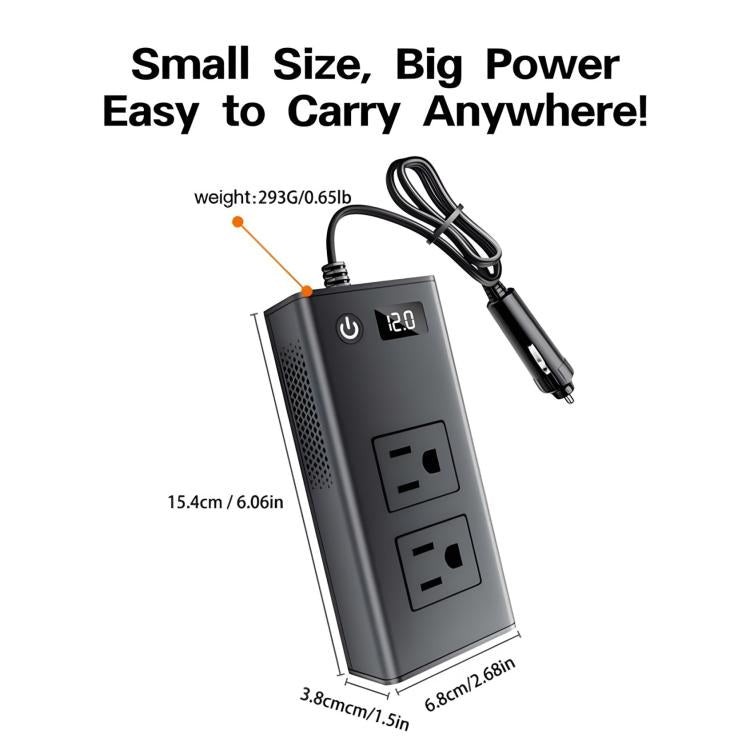 DC12V 200W Fast Charging QC3.0 PD Car Cigarette Lighter Portable Inverter, 110V US Plug, 220V Universal