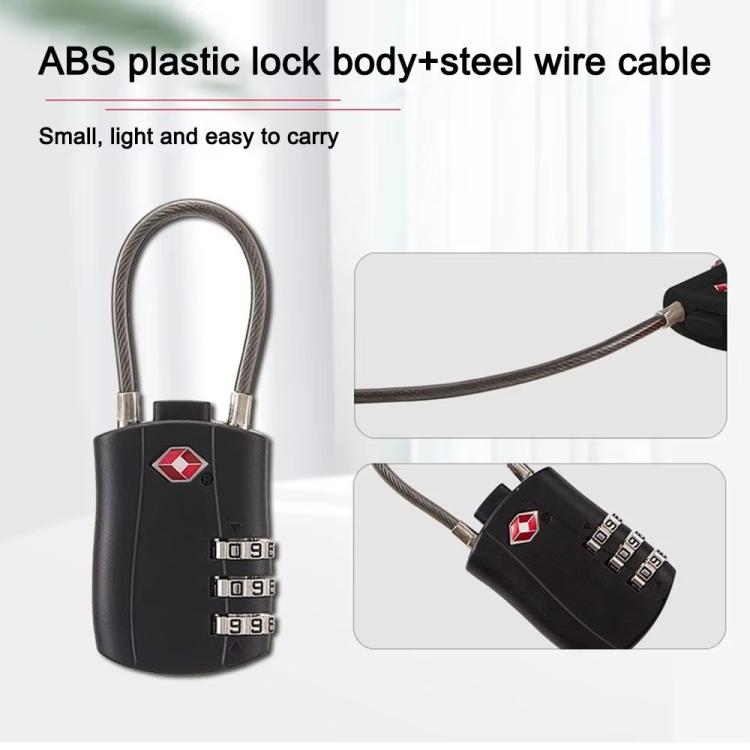 TSA Approved Luggage Lock 3-Digit Combination Lock With Plastic Body Anti-Theft Steel Cable For Suitcases Travel Bags