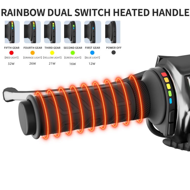 WUPP Rainbow Light Heated Motorcycle Handlebar Grips With Memory Function, CS-2147A2
