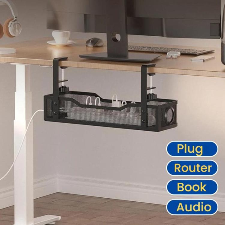 Adjustable Under Desk Storage Basket No Drill Hanging Organizer for Router/Books/Supplies
