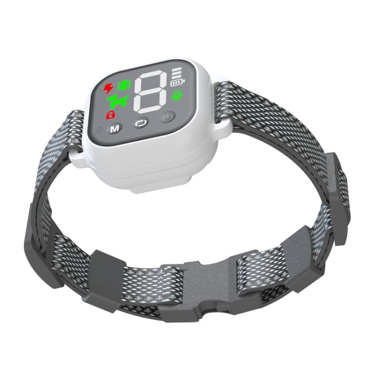 Color Screen Automatic Barking Device Dog Collar, White, Black, No Electric Shock/Dual Motor Vibration