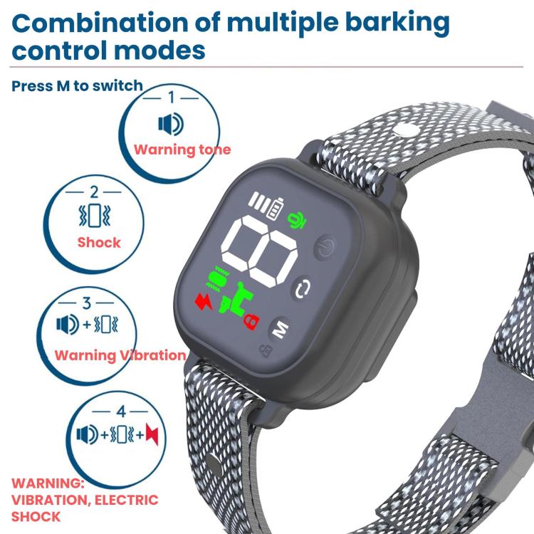 Color Screen Automatic Barking Device Dog Collar, White, Black, No Electric Shock/Dual Motor Vibration