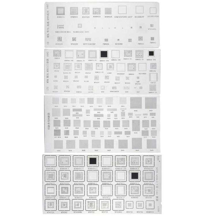 Kaisi 4pcs Solder Paste Stencil Universal Mobile Phone BGA Reballing Stencils 55 Multi-Purpose Steel Mesh, A482+A467+A508