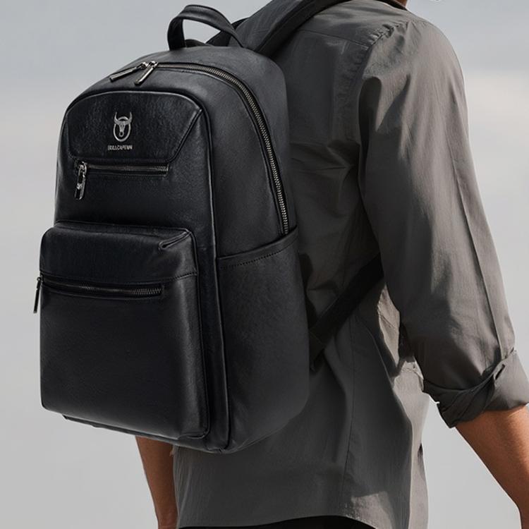 BULL CAPTAIN 606 Men Retro Leather Backpack Multi-Functional Laptop Bag