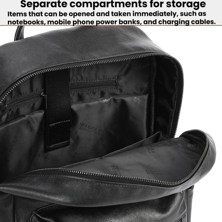 BULL CAPTAIN 606 Men Retro Leather Backpack Multi-Functional Laptop Bag