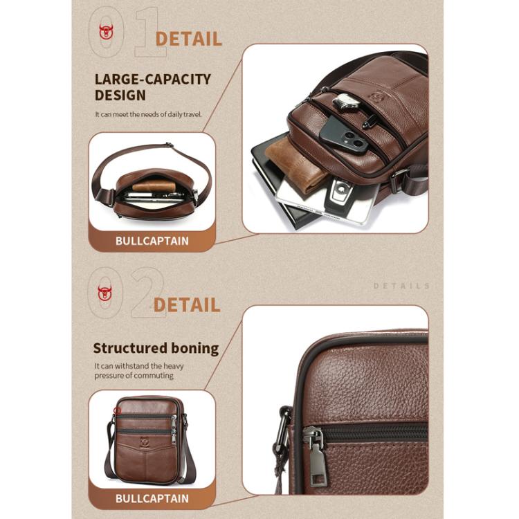 BULL CAPTAIN 8-Inch Vintage Leather Shoulder Bag Crossbody Wallet