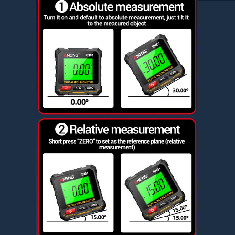 ANENG RN01 Digital Inclinometer Precision Angle Finder With 4-Sided Magnet & Auto-Rotate Screen, RN01