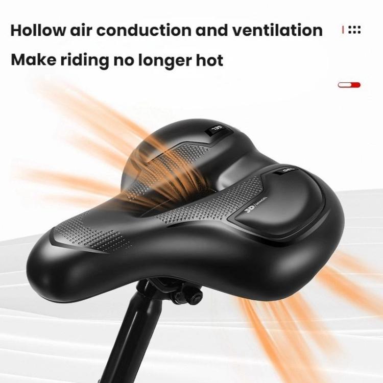 Thickened Universal Bicycle Saddle With Silicone Shock Absorber, Black, Black+USB Rechargeable Taillight