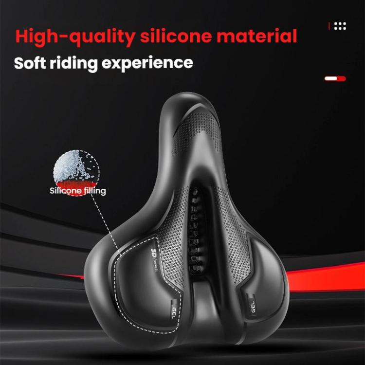 Thickened Universal Bicycle Saddle With Silicone Shock Absorber, Black, Black+USB Rechargeable Taillight