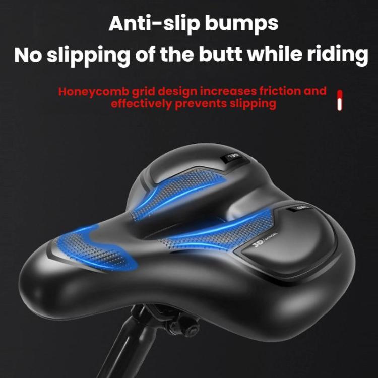 Thickened Universal Bicycle Saddle With Silicone Shock Absorber, Black, Black+USB Rechargeable Taillight