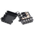 6-Way Automotive Fuse Block Box, 2-500A 32V DC, with 2 Input and 4 Output Terminals, Black, With 6 Fuses
