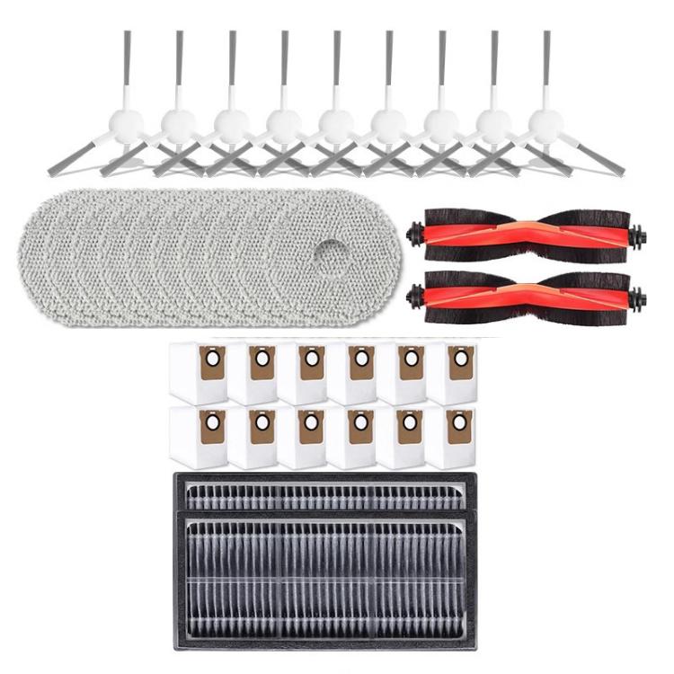 For Xiaomi Mijia Sweeping Mopping Robot H40 Accessories, 3pcs White Edge Brush, Rotating Brush, 2 Filters, 3pcs Gray Rag, 3pcs Gray Blue Rag, Dust Bag, Cutting Roller Brush