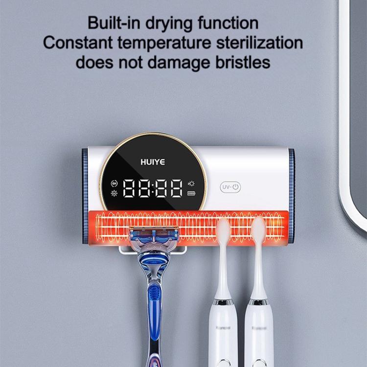 HUIYE UV Toothbrush And Razor Sanitizer Drying Box With LCD Display Wall-Mounted No-Drill Electric Toothbrush Sterilizer