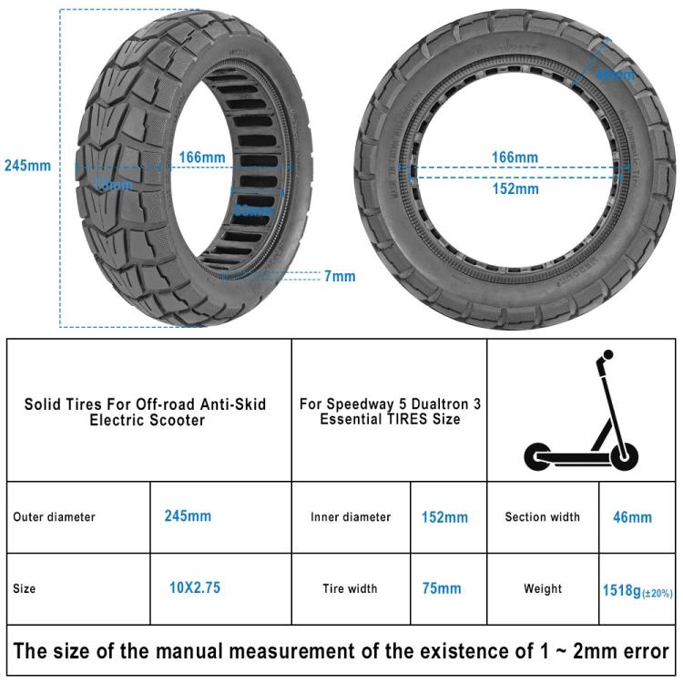 10x2.75 Inner Honeycomb Outer Tire 10 inch Off Road Solid Tire, For Kugoo M4 / G-Booster G2 Pro